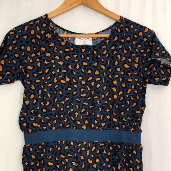 Old Navy Dress Girls Size 12 Blue Short Sleeve Animal Cheetah Print - Picture 4 of 11